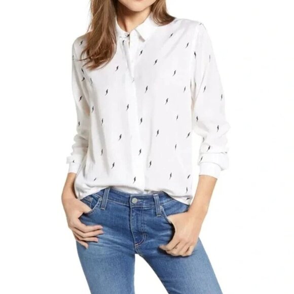 Rails Tops - Rails Taylor White Flocked Lightning Button Down Long Sleeve Shirt 23111